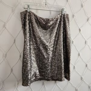 Halogen Sequined Mini Skirt in Silvery Pewter • Tagged Size 16